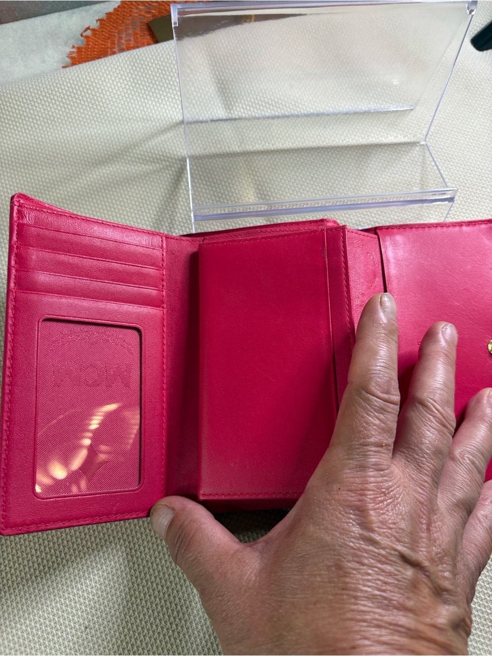 MCM Hot Pink Leather Trifold Wallet with Gold Hardware - Picture 9 of 10